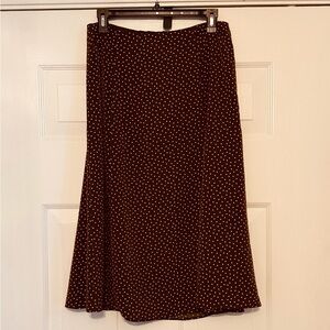 White House Black Market Brown Polka Dot Midi Skirt sz 8